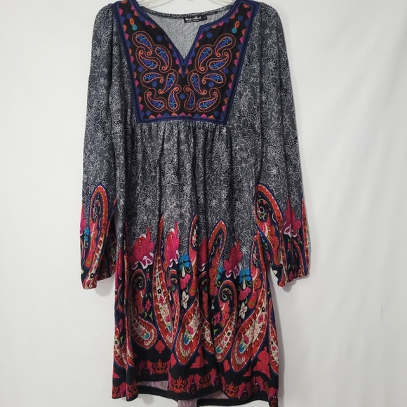 White Mark Boho Chic Paisley Super Soft Dress Size L - Picture 2 of 8